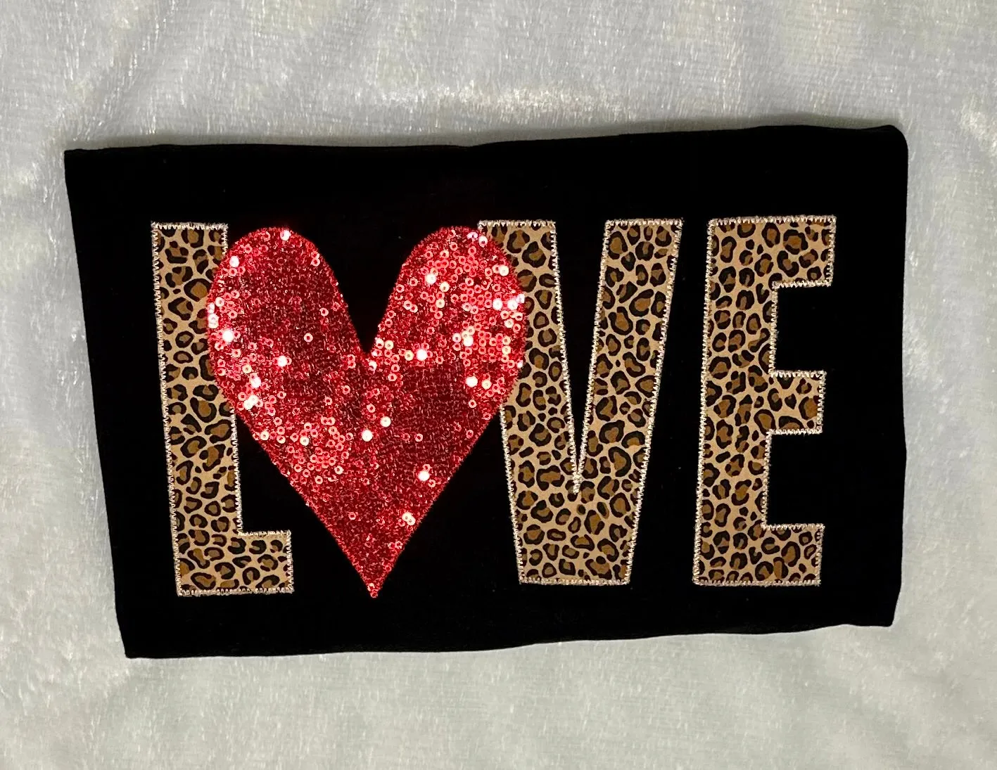 Appliqué Leopard Love Sequin Heart Tee