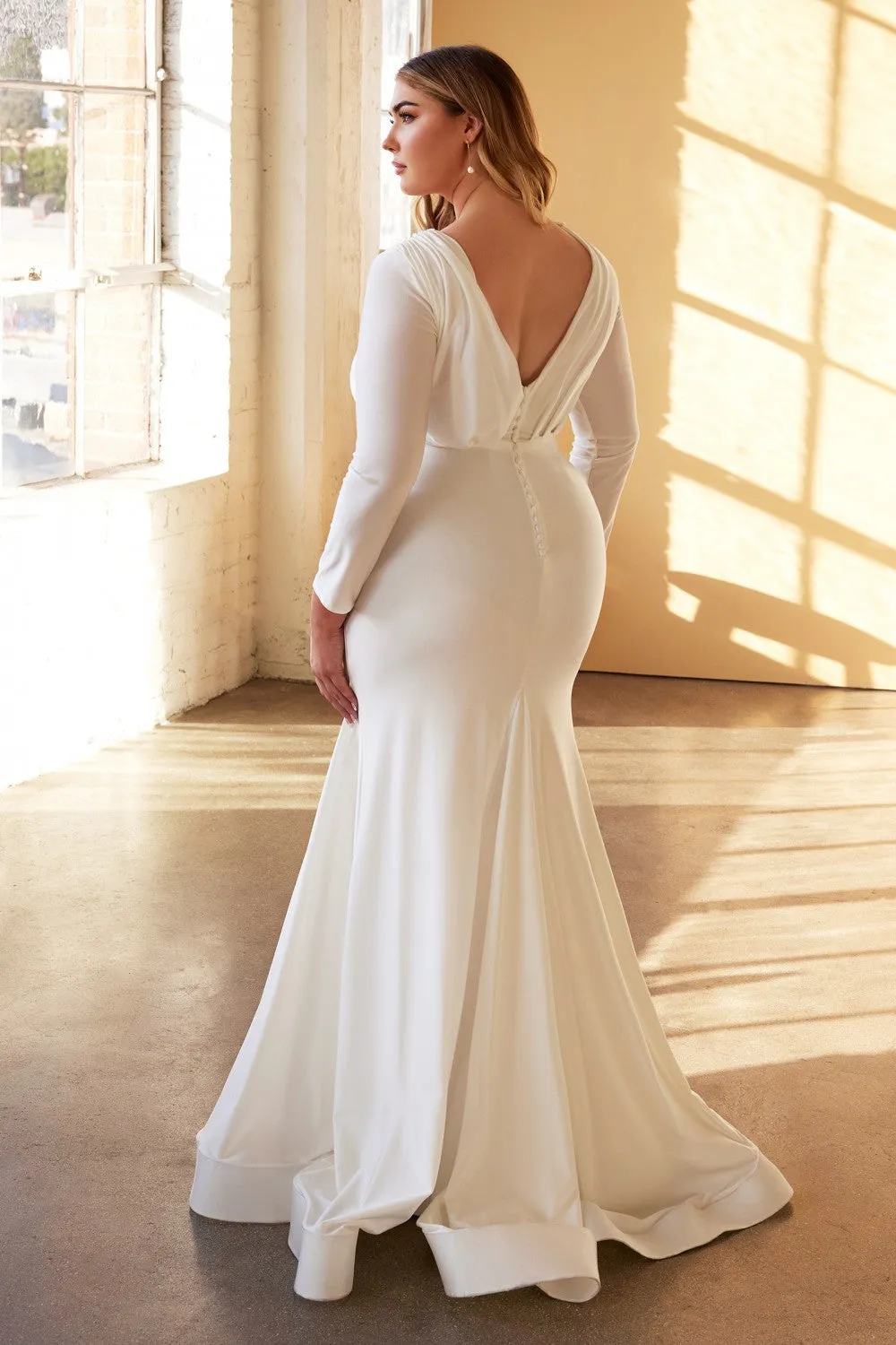 Hayley Wedding Dress Body Hugging Long Sleeve Gown 740169XR-White