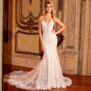 Lace Beading Crystal Shiny Mermaid Wedding Dress
