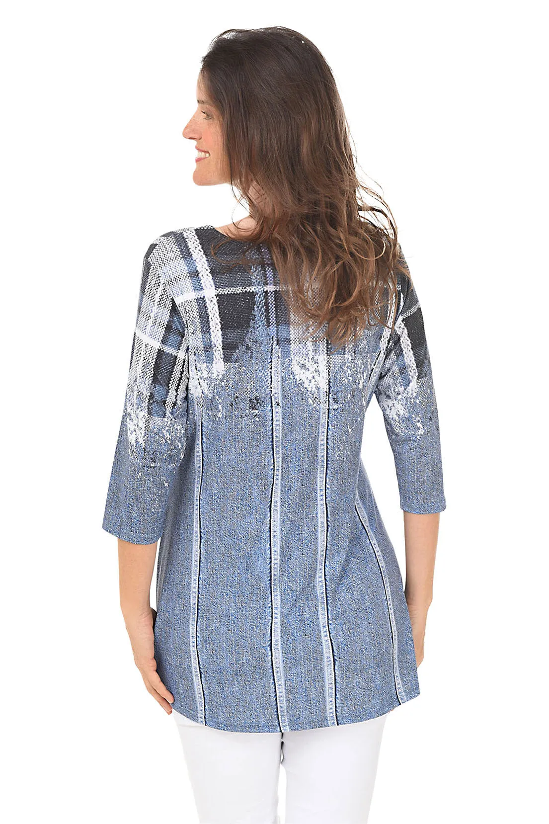 Plaid Denim Jacket Printed Knit Tunic
